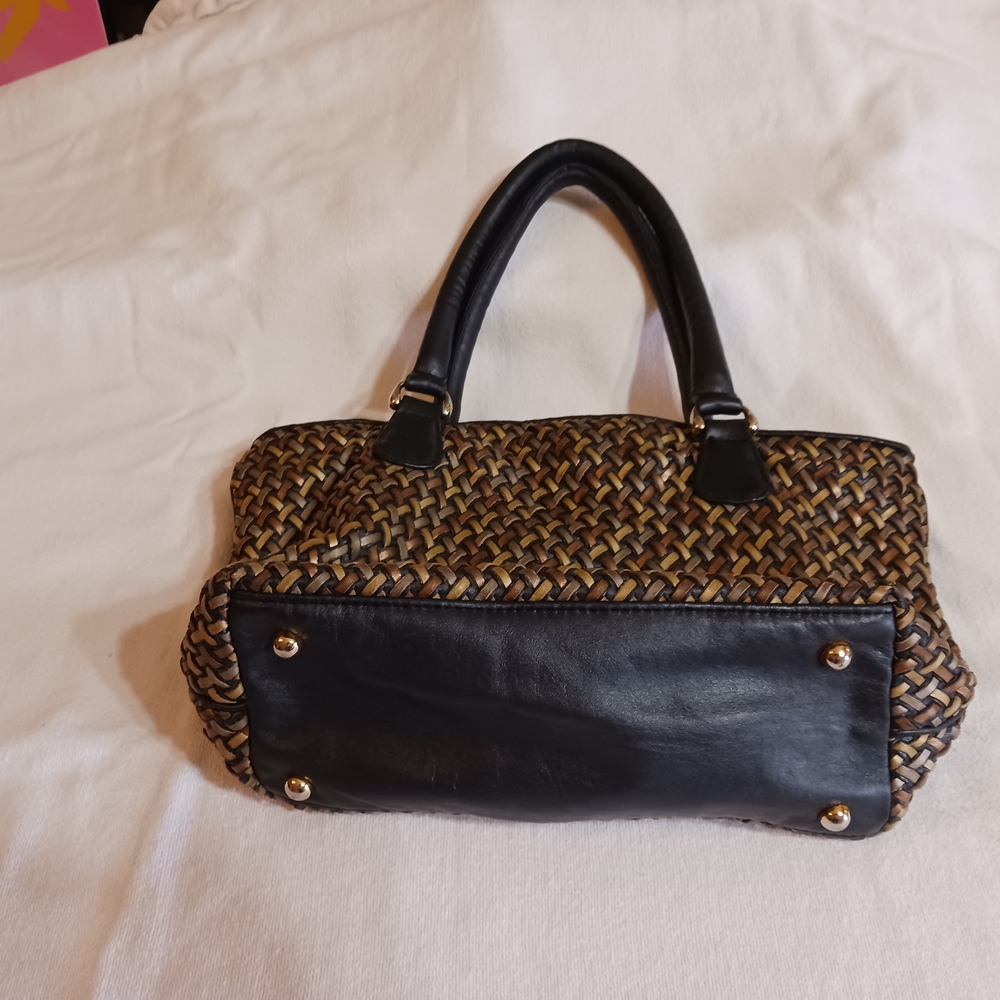 Vintage Ganson Woven Leather Satchel Black & Brown